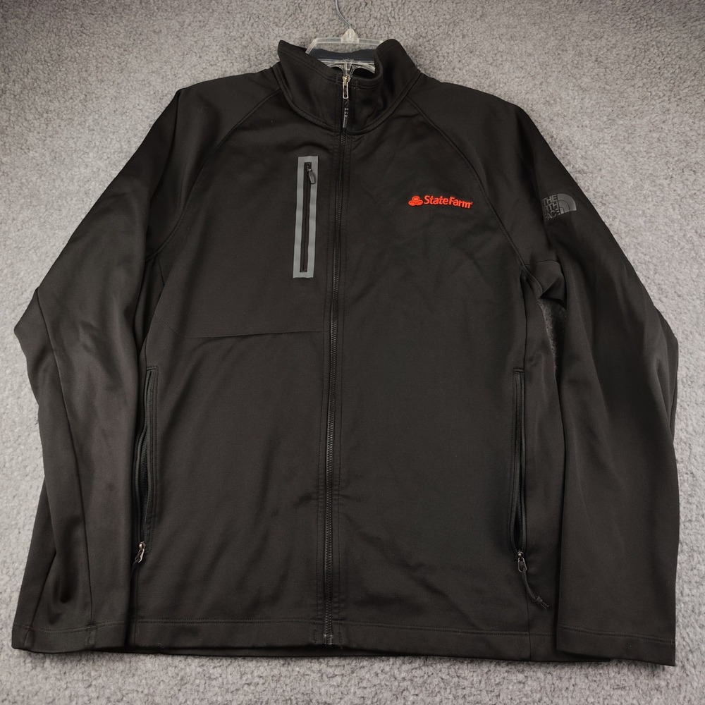 The North Face Jacket Mens Large Black State Farm Logo Softshell Fleece EUC